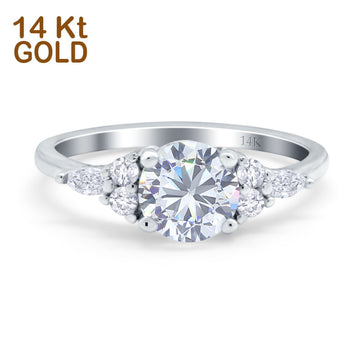 14K White Gold Art Deco Engagement Ring Round Simulated Cubic Zirconia Size-7